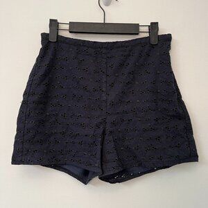 Navy Floral Lace Cut Out Size Zip Shorts - Size 4
